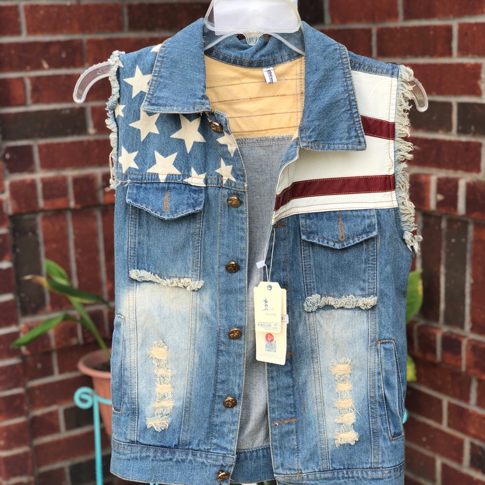 NWT American inspired distressed vest